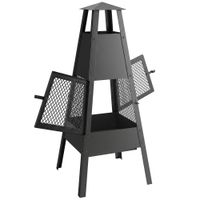 outsunny brasero de exterior con chimenea conica 41x405x97 cm acero al carbono con malla protectora para patio terraza negro