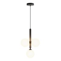 lampara colgante 3 luces esfericas negra y cristal opalino ip20 4xg9
