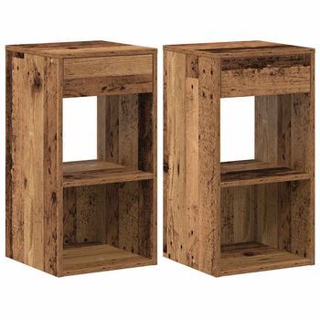 Pack 2 Uds Mesitas De Noche | Mesilla De Noche Con Cajón Madera Vieja 35x34x66,5 Cm