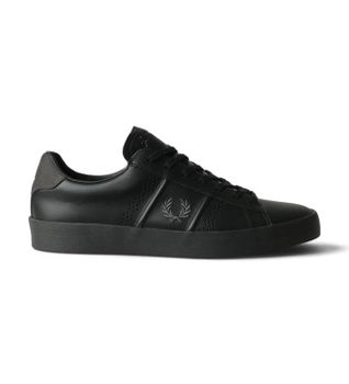 Fred Perry para hombre. B3432-102 Zapatillas de piel Topspin negro (46), Plano, Cordones, Casual
