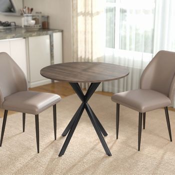Mesa Redonda De Melamina De Madera Homcom Ø80x75 Cm Marrón