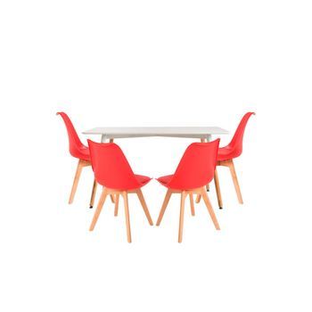Conjunto Mesa Tower Rectangular 120 X 80 Cm Blanca Y Pack 4 Sillas Synk Basic - Rojo