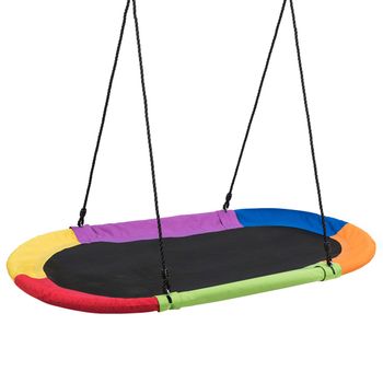 Costway Columpio Ovalado para Árbol con Altura Regulable Cuerdas Multicapa para Niños Adultos para Patio Parque Multicolor 150 x 80 cm
