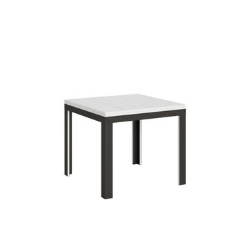 Mesa tipo libro 90x90/180 cm efecto madera fresno blanco, hierro