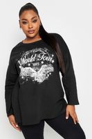 yours camiseta negra de manga larga world tour mujer curvy y tallas grandes yours