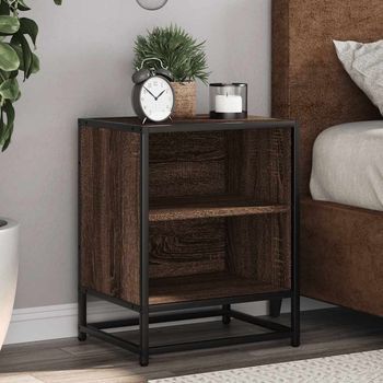 Mesitas De Noche 2 Uds - Mueble De Dormitorio - Madera Y Metal - Roble (40x31x50cm)