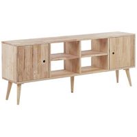 mueble tv de madera de caucho marron claro 2 puertas almacenaje estante retro escandinavo sala de estar chandler
