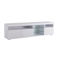 mueble tv blanco de 180 cm con iluminacion led variable y acabado de alto brillo