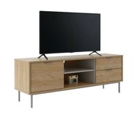 mueble tv sforza 2 cajones roble natural 120 cm ancho para tv 50 pulgadas salon comedor