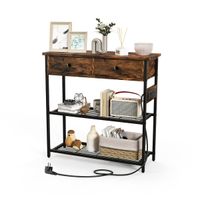 costway mesa consola recibidor con estacion de carga cajones estantes tomas de corriente puertos usb para sofa 81 x 30 x 81 cm marron
