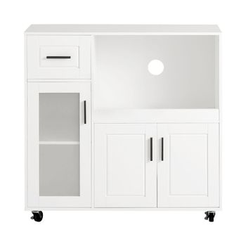 Aparador de cocina con ruedas con 3 puertas y 1 cajón mdf blanco