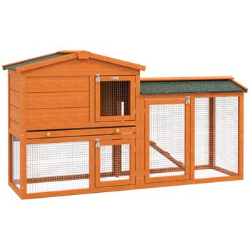 PawHut Jaula para Conejos Grande 150x45x85 cm con Techo Asfáltico Bandeja Extraíble Escalera para Exterior Natural   Aosom España
