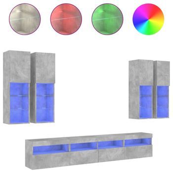 Muebles De Tv De Pared Con Luces Led 7 Piezas Gris Hormigón Vidaxl