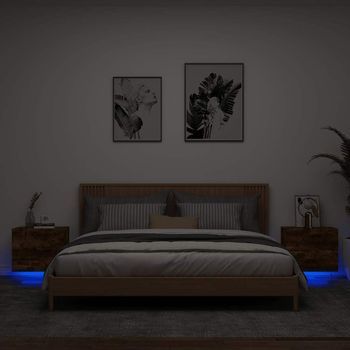 Mesitas De Noche De Pared (2 Uds) - Madera De Ingeniería - Roble Ahumado (50x39x41cm)