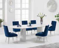 sutton 260cm table white marble with talia velvet chairs - grey 6 chairs