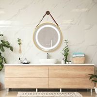 espejo de pared con led picerno para bano con correa antivaho redondo aluminio  cristal 70 x 70 x 35 cm - dorado protec