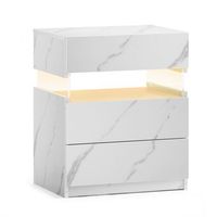 mesita de noche con luces led 3 cajones panel acrilico madera blanco piedra