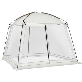 Outsunny Carpa de Jardín 3x3 m para 6-8 Personas con 4 Mosquiteras y 2 Puertas Protección UV50+ con Bolsa de Transporte Blanco   Aosom España