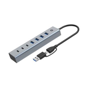 Hub USB Conceptronic HUBBIES20G 7 Puertos USB 3.2 Tipo-C y Tipo-A Aluminio Gris 0,25m