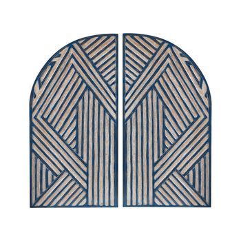 Decoración De Pared Azul Oscuro Beige 80 X 80 Cm Mdf Forma Ventana Tallado Ogan