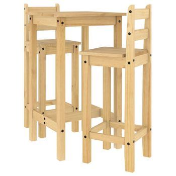 Set De Mesa Alta Y Taburetes De Bar 3 Pzas Madera Maciza Pino Vidaxl
