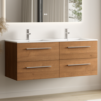 mueble de bano suspendido con lavabo blanco 120 cm - roble calido - lomazoo valeno