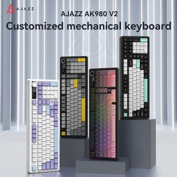 Teclado mecánico para juegos AJAZZ AK980 V2, interfaz inalámbrica/con cable Bluetooth/2,4G, pantalla TFT a Color de 1,14 pulgadas, tiempo de visualización