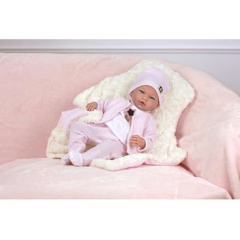 Muñeca Lucía,sin Pelo, Polaina ,chaqueta  Y Gorro De Lana Rosa Con Mantita. Sin Mecanismo 46cm (muñecas Guca - 10219sm)