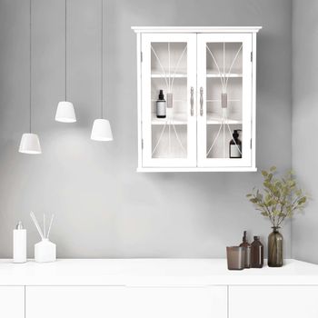 Armario de pared de 2 puertas en madera, blanca, 61x32x51 cm