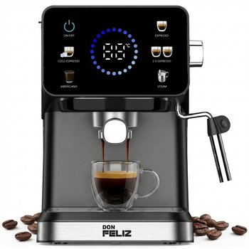 DON FELIZ Cafetera Espresso Digital, Café molido y  Compatible Nespresso, 20 Bar 1350W, Pantalla LCD Color, Café Frío y Caliente, Espresso, Americano, Cappuccino, Vaporizador Acero Inoxidable,