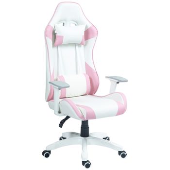 HOMCOM Silla Gamer con Cojín Lumbar Reposabrazos Ajustable Reposacabezas Extraíble y Altura Ajustable 67x60x120-128 cm Rosa   Aosom España