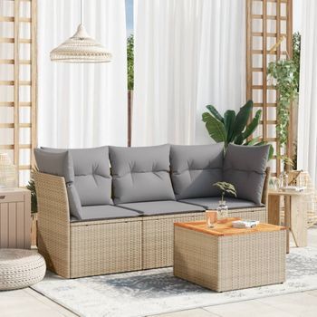 Conjunto De Sofás Jardín Con Cojines 4 Uds | Mueble Jardin Mesa Y Sillas Ratán Sintético Beige Cfw660015