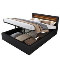 cama de 140x200 cm con acolchado y led cama con estructura de madera y tela pu con respaldo iluminado rejilla de soporte y espacio de almacenamiento bajo cama sin colchon capacidad maxima 150 kg color negro