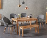 oxford 120cm solid oak dining table with halifax faux leather chairs with oxford bench - grey 2 chairs
