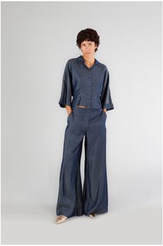 pantalón palazzo de denim tencel indaco