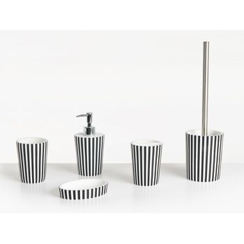 Conjunto De Accesorios De Baño Jabonera Dispensador De Jabón Escobilla De Inodoro Vaso Soporte Para Cepillos De Dientes Blanco Y Negro Lircay