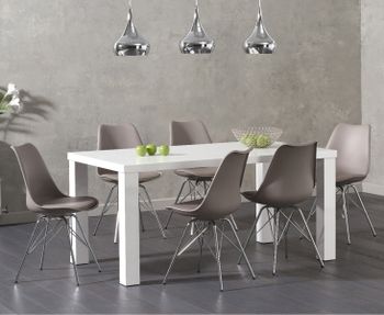 Atlanta 160cm White High Gloss Dining Table with Celine Chrome Leg Chairs - Light Grey, 4 Chairs