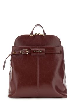 mochila efecto piel brillante con bolsillo delantero y trasero bordeaux