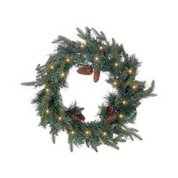 corona de navidad con pinas sinteticas y bayas para puerta con luces led 60 cm verde kamerun