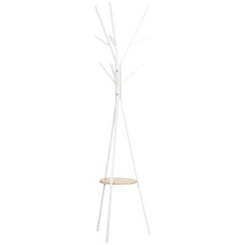HOMCOM Perchero de Pie Metálico para Colgar Ropa Bolsas 9 Ganchos con Estante Forma de Árbol Perchero Vintage 45x45x180cm Blanco   Aosom España