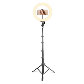 【2026 Version】 Aro de Luz Led 25cm con 2 Tripode, 1 Sobremesa y 1 de Pie, Anillo de Luz 10W con Mando Bluetooth para Control del Móvil, Ringlight con 3 pinzas para Movil,160cm Altura, Potencia y
