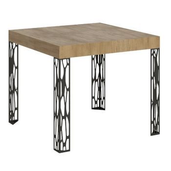 Mesa Extensible Cuadrada Pequeña 90x90/246 Cm Kiza-color Natural