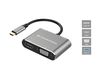ADAPTADOR USB-C 4EN1 CONCEPTRONIC DONN016 HDMI 4K VGA USB 3.0 USB PD 100W