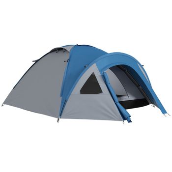 Outsunny Tienda de Campaña Familiar para 3-4 Personas con Ventanas 2 Bolsillos y Bolsa de Transporte 250x300x130 cm Gris y Azul   Aosom España
