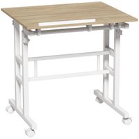 homcom escritorio elevable regulable en altura 70x60 cm con ruedas tablero inclinable estructura de metal marron   aosom espana