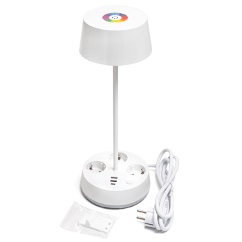 Aigostar Lámpara de Escritorio con Enchufe y Tomas de Corriente, Salida USB y Tipo C, Lámpara de Mesa Táctil, 3 Temperaturas de Color+RGB, Brillo Ajustable (Blanca)