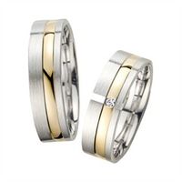 alianzas oro amarillo y blanco con diamante ancho 6 mm