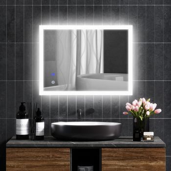 Espejo De Baño Con Luces Led Vidrio Metal Kleankin 80x60x3 Cm Plata