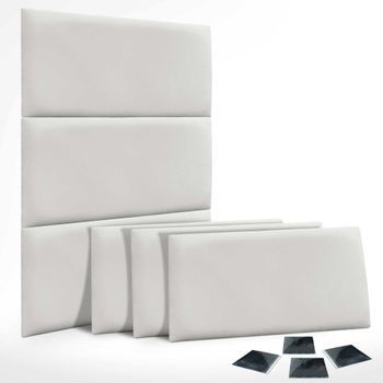 Dhome Juego De 6 Paneles Tapizados De Terciopelo Premium Pack Autoadhesivos Para Pared Acústicos Absorbentes Protección Impactos (blanco, 50x30cm, X6)