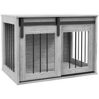 pawhut jaula caja para perro animales interior puerta corredera metal efecto madera dim 57h x 80l x 54l cm   aosom espana